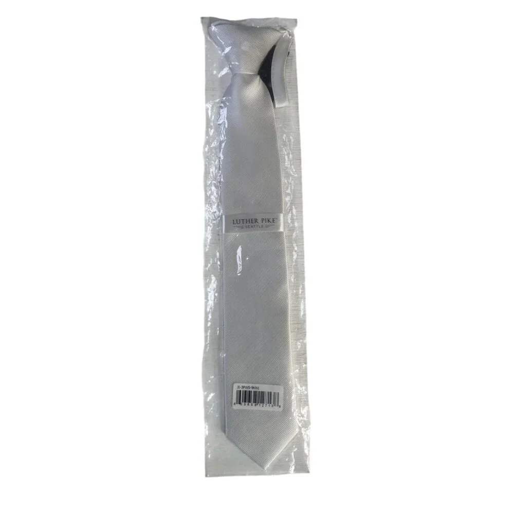 Luther Pike Zipper Pre Tied Satin Look Tie Boys White New Wedding
